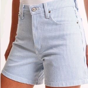 Abercrombie & Fitch Light Blue and White Striped Jean Shorts